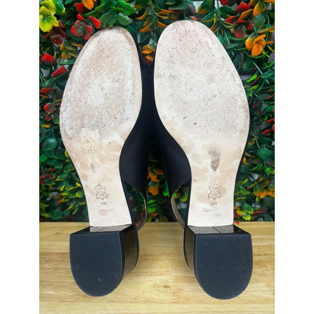 Tory Burch Chelsea Black Leather Patent Cap Toe Slingback Block Heel Pumps 9M